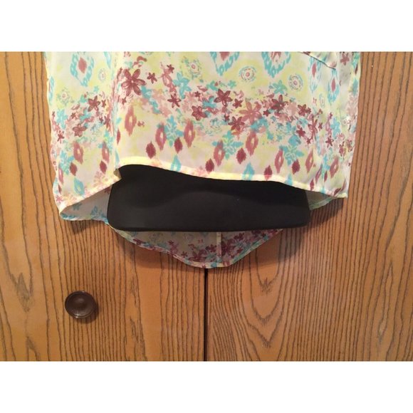 Decree Blouse Womens Size S Sleeveless Yellow Floral Multi Sheer Top Longer Back - Picture 4 of 9